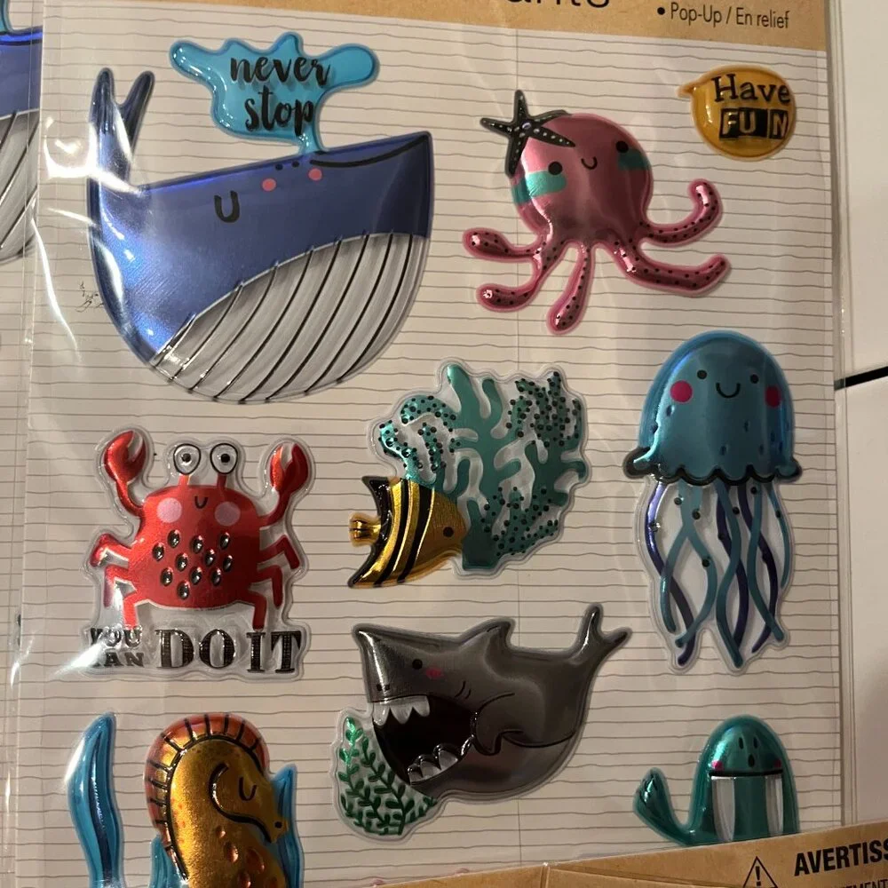 Metallic Puffy Stickers 10 Packs (Space Ocean Llamas Travel Sports) NEW‎